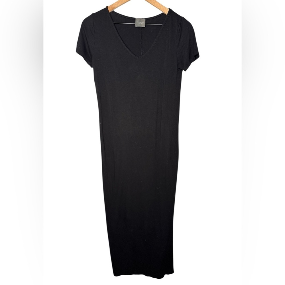 Olivia Rae New York Short Sleeve V-Neck Black Knit Casual Maxi Dress Sz S